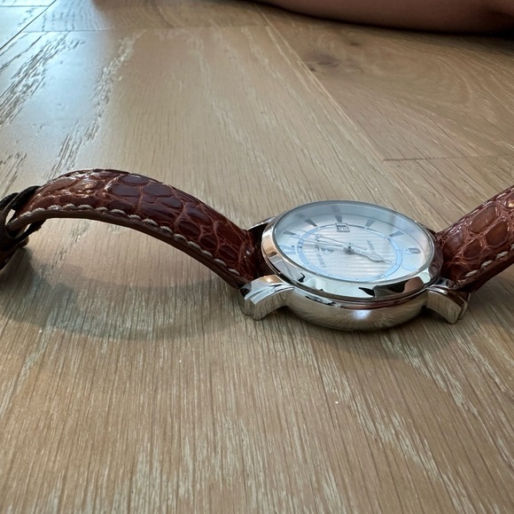 Swiss Legend Leather Watch Brown Mens Wristwatch Watch Round Swiss Quartz Silver - Picture 4 of 5